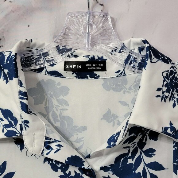 SHEIN Blue & White Floral Button-Down Tunic Top XL - Picture 5 of 10